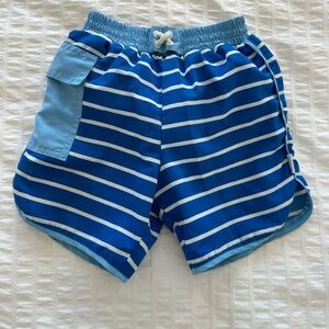 iPlay Blue and White Striped Swim Shorts with Swim Diaper, Size 18M